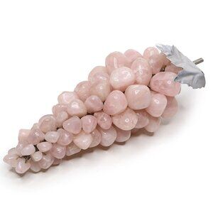 Vintage Rose Quartz Crystal Grape Cluster Mid Century Modern Decor Pink Stone 7"